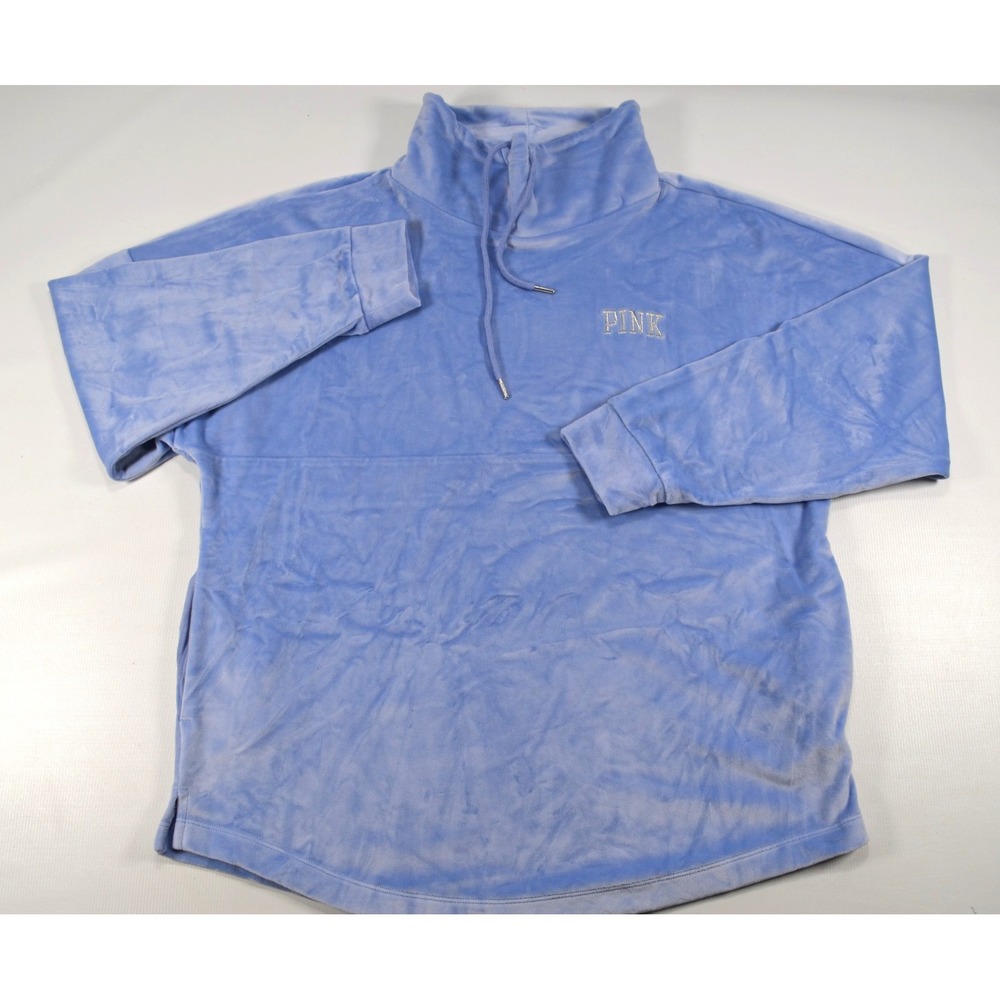 Victoria's Secret PINK Brand Blue Soft Plush Pullover Women's M High Neck Pocket - Picture 4 of 16